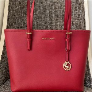 MK tote purse red, Saffiano leather...